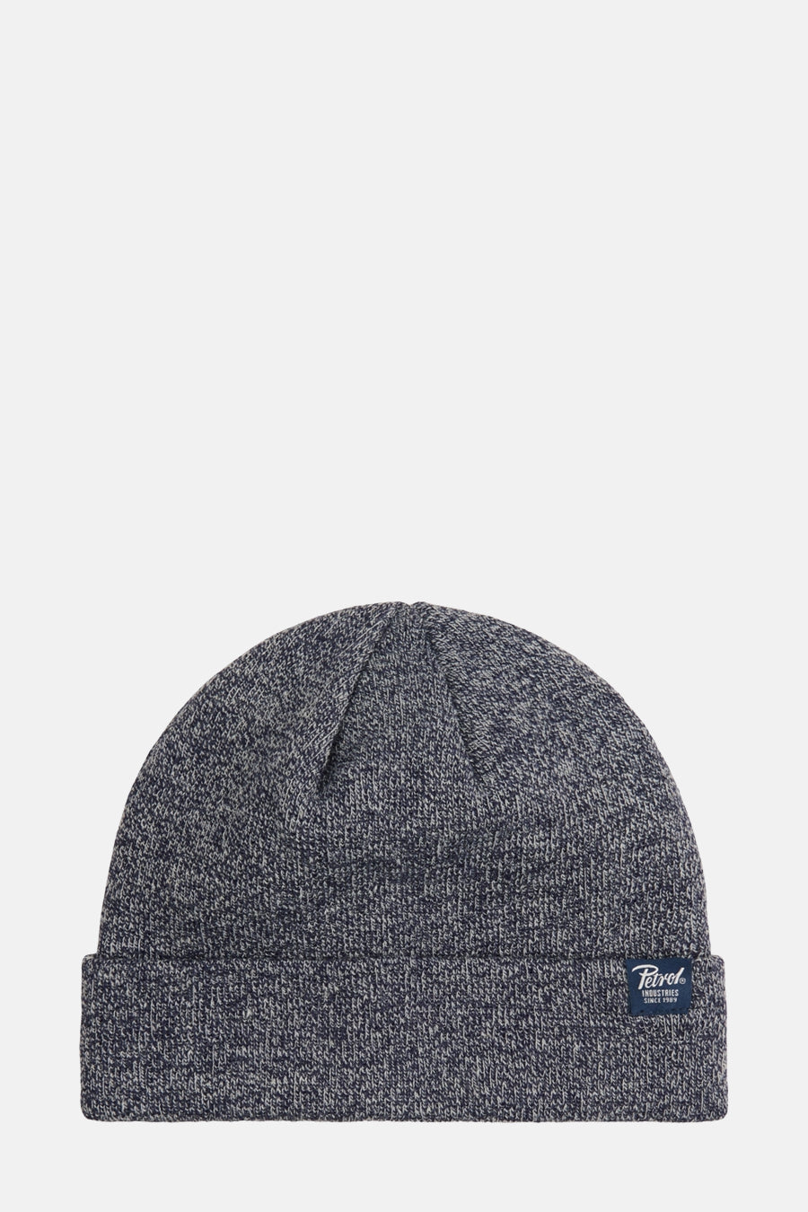 Bonnet bleu chiné de Petrol Industries®, avec un logo sur le revers.
