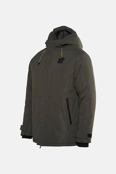 Manteau kaki par Petrol Industries®, avec capuche et fermeture éclair latérale.