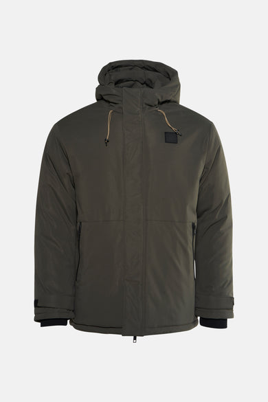 Manteau kaki de Petrol Industries®, à capuche et poches zippées sur les côtés.