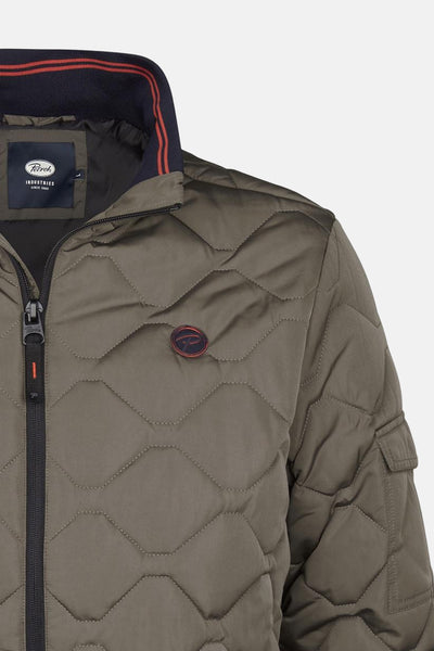 Veste courte grise de Petrol Industries, matelassée avec un motif de losanges et col côtelé.