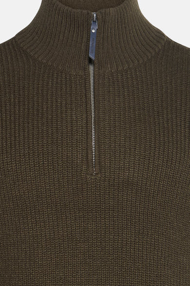 Pull à col rond vert par Petrol Industries, en maille côtelée avec fermeture éclair courte.