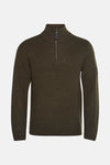 Pull vert à col montant par Petrol Industries®, en tricot côtelé avec fermeture éclair partielle.