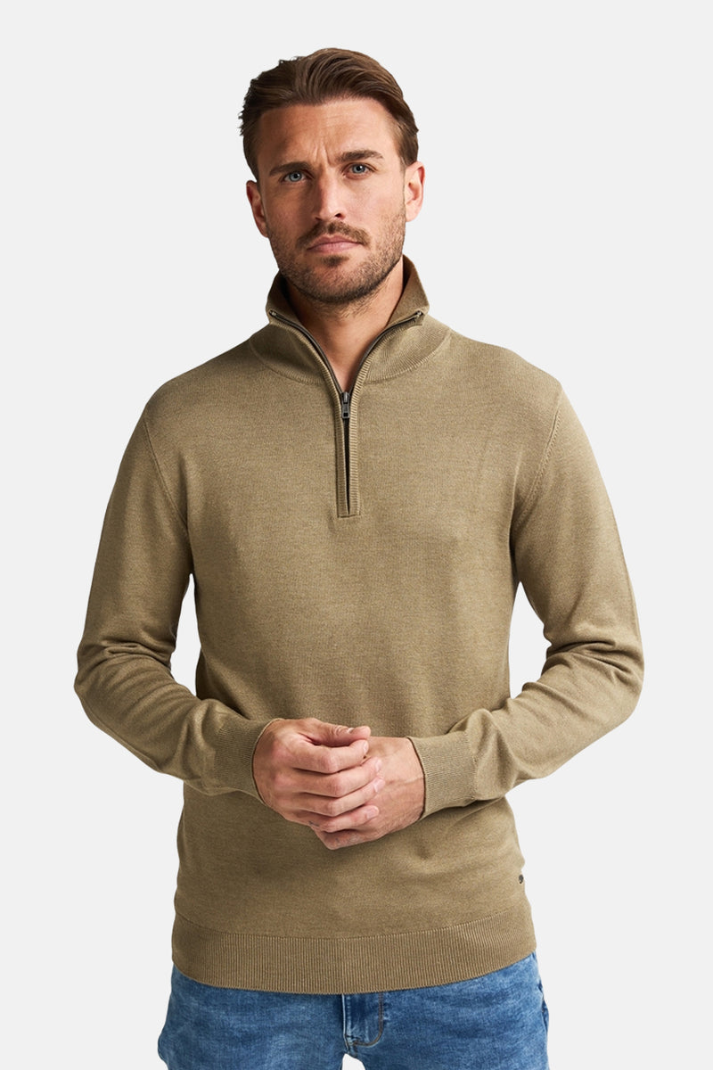 Beige ronde hals trui van Petrol Industries®, met gedeeltelijke ritssluiting en lange mouwen.