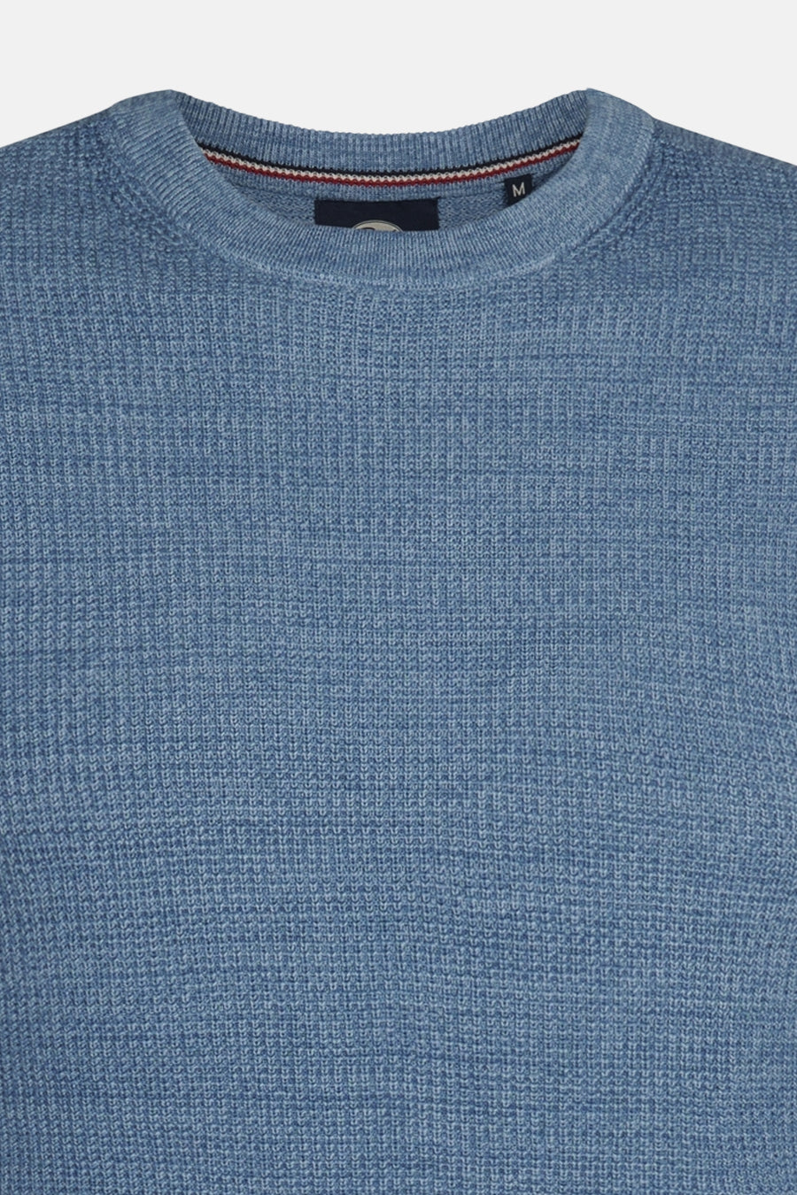 Ronde hals trui blauw van Petrol Industries®, met wafelstructuur en driekleurig detail bij de hals.