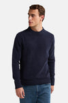 Ronde hals trui blauw van Petrol Industries, gedragen met een casual spijkerbroek.