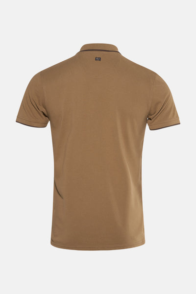 Beige polo van Petrol Industries®, met donkerbruine kraag en mouwboorden.