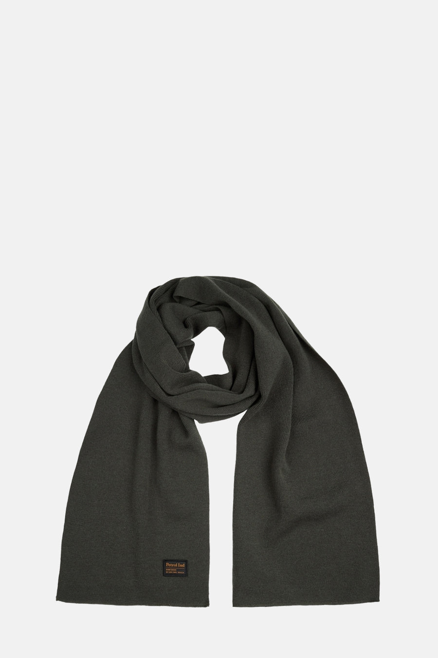 Écharpe vert foncé de Petrol Industries, en tricot côtelé avec étiquette logo ton sur ton.