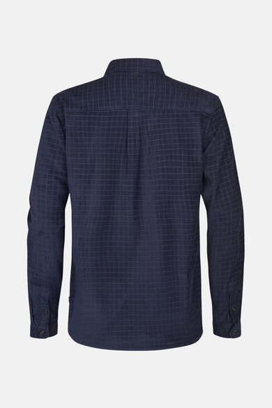 Blauwe blouse met lange mouwen van Petrol Industries®, met subtiele ruit, achterzijde.