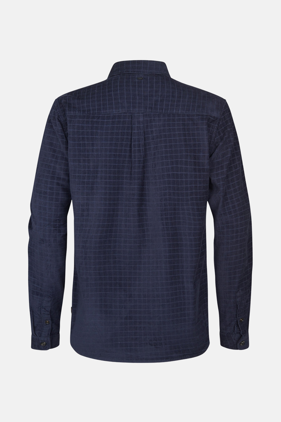 Blauwe blouse met lange mouwen van Petrol Industries®, met subtiele ruit, achterzijde.