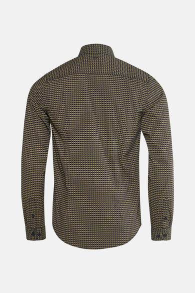 Chemise à manches longues verte de Petrol Industries® avec motif géométrique sur l'ensemble et coupe classique.