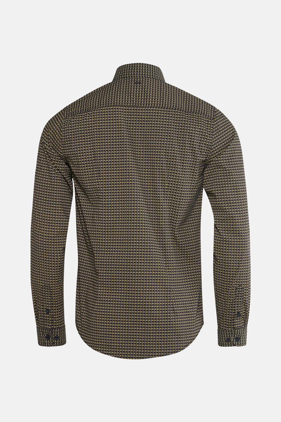 Chemise à manches longues verte de Petrol Industries® avec motif géométrique sur l'ensemble et coupe classique.