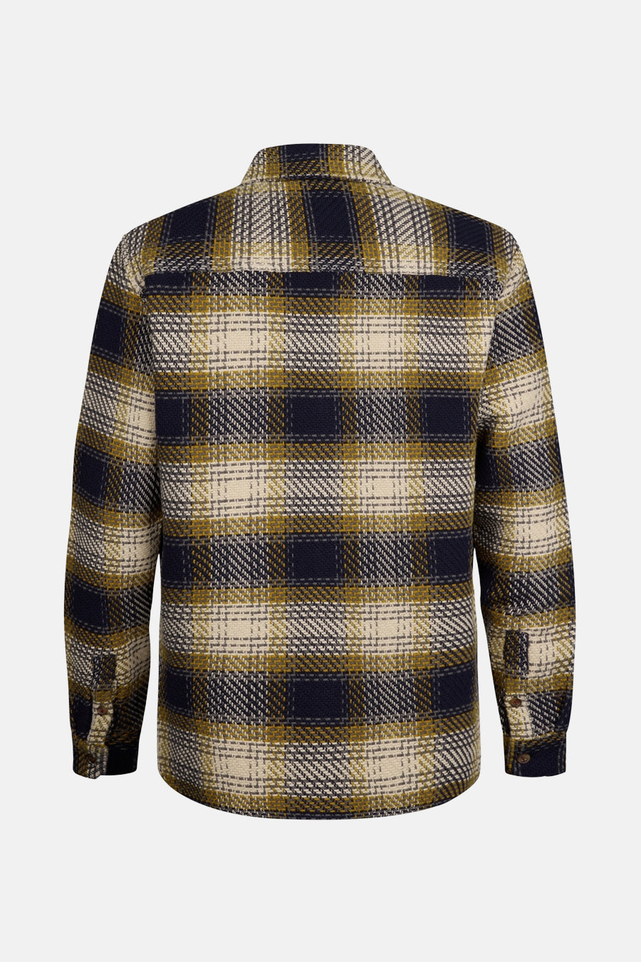 Blauwe blouse met lange mouwen van Petrol Industries, geruit patroon, geweven textuur.