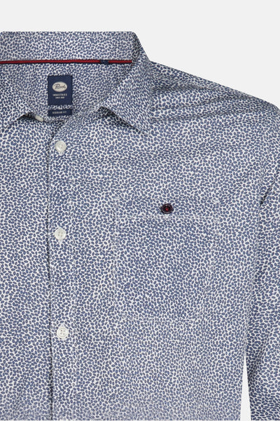 Chemise à manches longues bleue de Petrol Industries, à motif à petites feuilles, avec poche de poitrine boutonnée.
