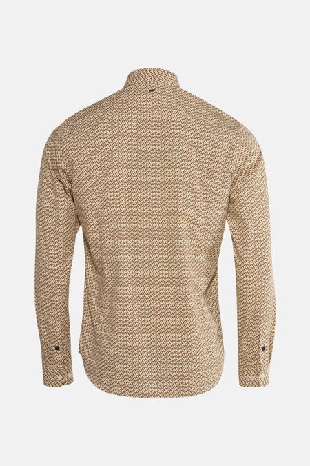 Beige overhemd met lange mouwen van Petrol Industries, all-over geometrisch patroon, achterzijde.