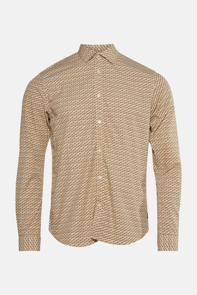 Beige overhemd met lange mouwen van Petrol Industries, met lichtbruin geometrisch patroon.