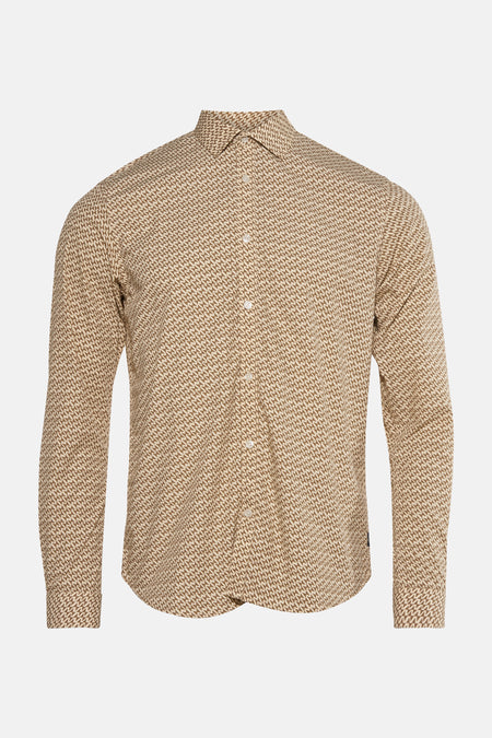 Beige overhemd met lange mouwen van Petrol Industries, met lichtbruin geometrisch patroon.