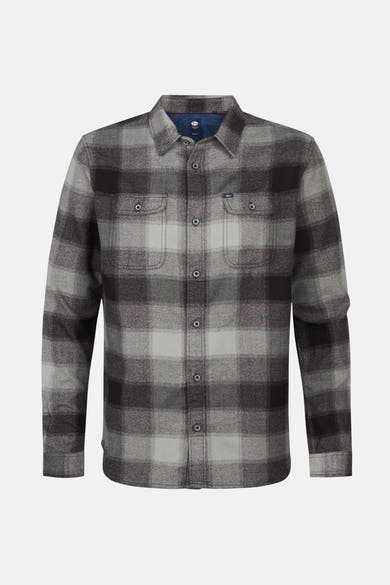 Zwart-grijze geruite blouse met lange mouwen van Petrol Industries, met knoopbare borstzakken.