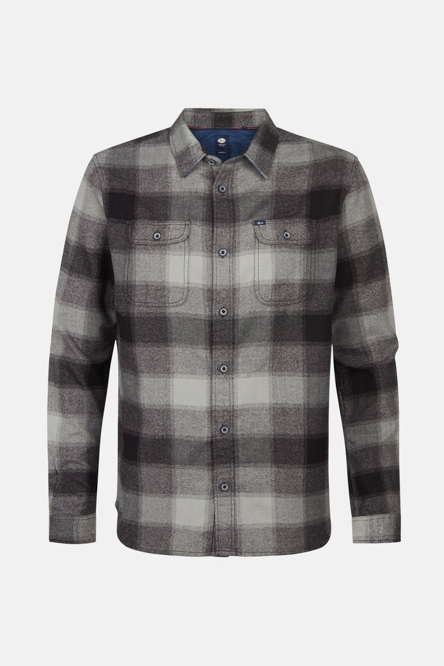 Zwart-grijze geruite blouse met lange mouwen van Petrol Industries, met knoopbare borstzakken.