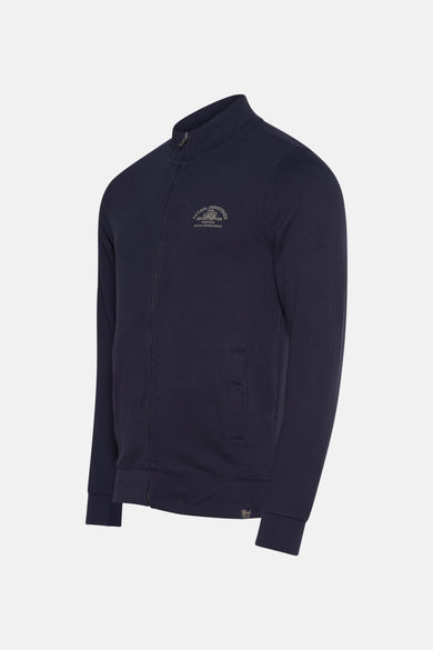 Marineblauwe sweatvest met rits en opdruk van Petrol Industries.
