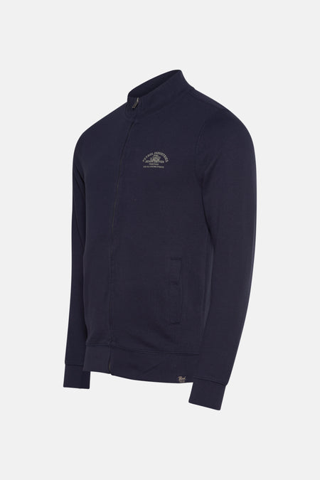 Gilet bleu marine en maille molletonnée de Petrol Industries, avec fermeture éclair et logo imprimé.