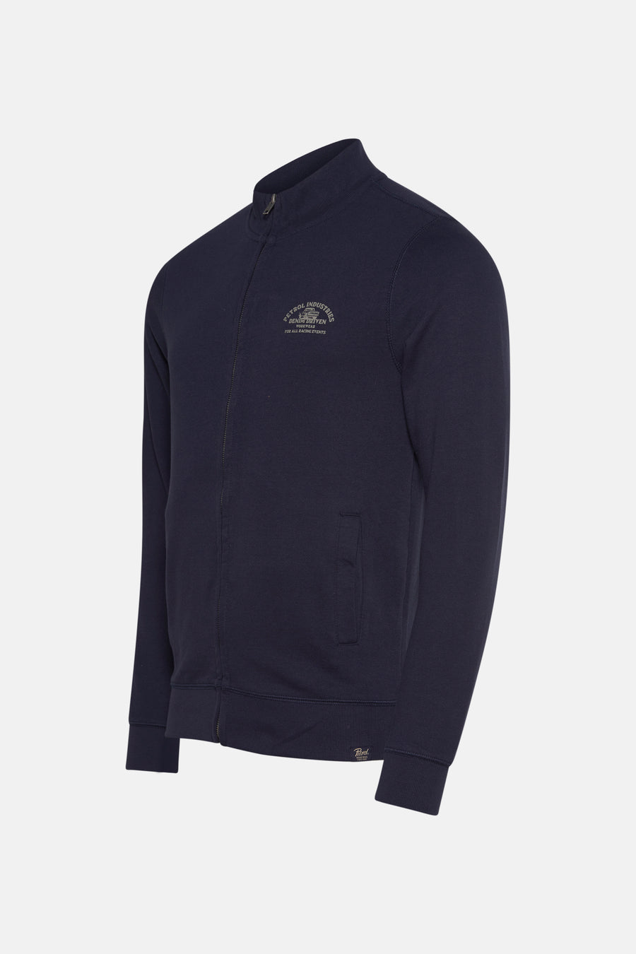 Gilet bleu marine en maille molletonnée de Petrol Industries, avec fermeture éclair et logo imprimé.