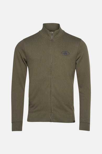 Groen sweatshirt van Petrol Industries, achterkant met opstaande kraag en lange mouwen.