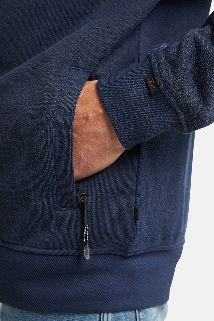 Blauwe gemêleerde bodywarmer van Petrol Industries, met een steekzak en een zichtbare rits.