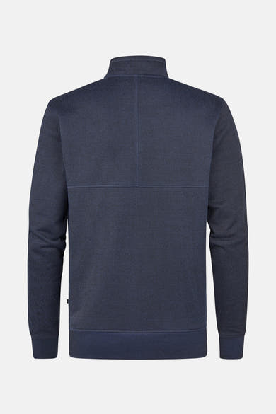 Marineblauwe bodywarmer van Petrol Industries, met opstaande kraag en gestructureerde inzetten op de rug.