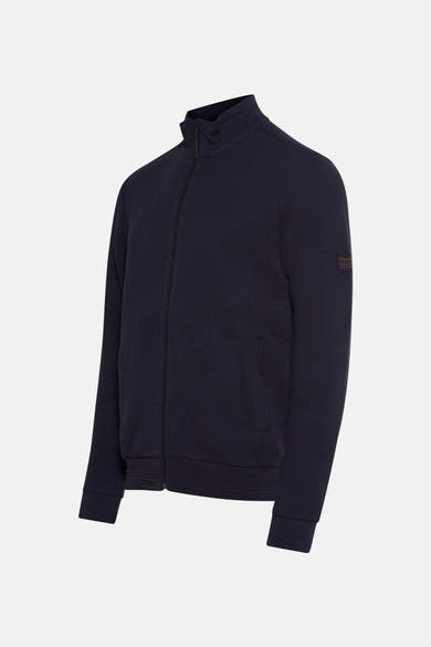 Petrol Industries marineblauwe bodywarmer met geribbelde textuur en volledige ritssluiting.