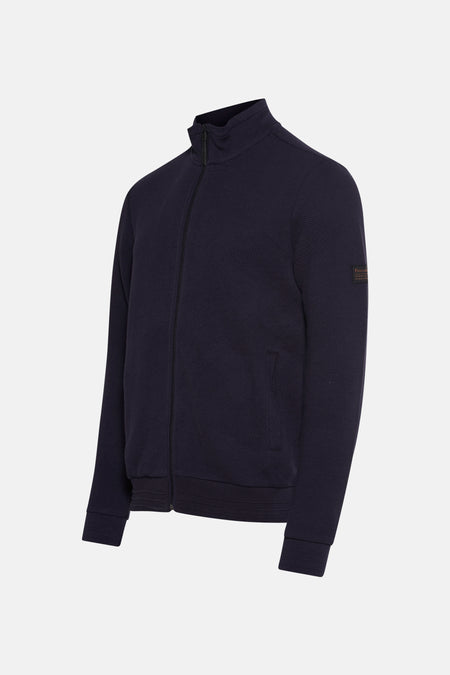 Petrol Industries marineblauwe bodywarmer met geribbelde textuur en volledige ritssluiting.