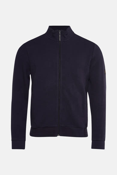 Blauwe bodywarmer van Petrol Industries, met ritssluiting middenvoor en subtiele patroontextuur.