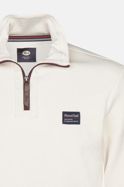 Ecru sweatshirt met opstaande kraag van Petrol Industries, met gedeeltelijke ritssluiting en merklogo.