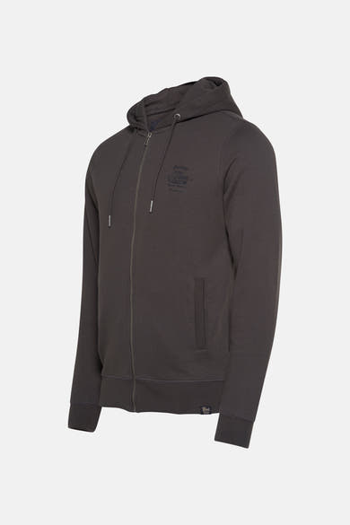 Donkergrijs gilet van Petrol Industries met ritssluiting aan de voorkant en capuchon met trekkoord.