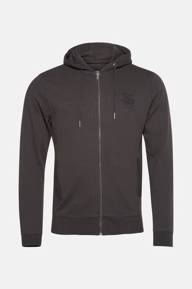 Grijze bodywarmer van Petrol Industries® met capuchon met trekkoord en ritssluiting middenvoor.