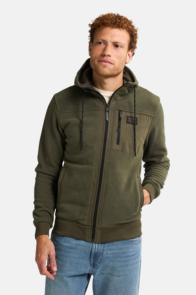 Groen Petrol Industries® gilet met ritssluiting, capuchon en borstzak met rits.