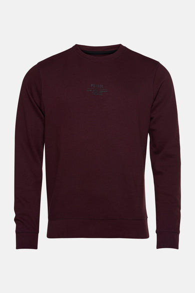 Sweat-shirt bordeaux de Petrol Industries, avec un logo discret imprimé sur la poitrine.