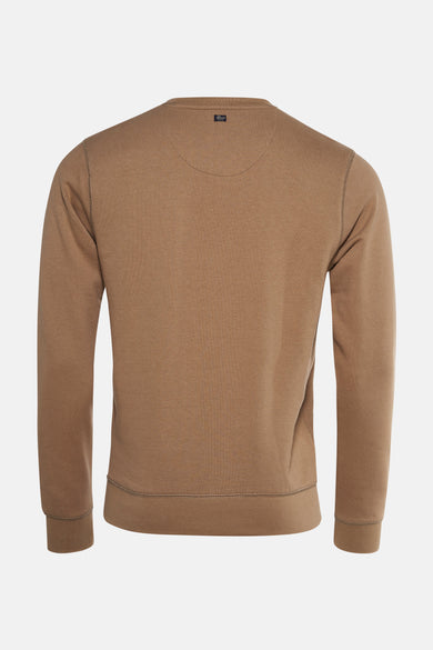 Beige Petrol Industries sweatshirt, achterzijde, met ronde hals en lange mouwen.