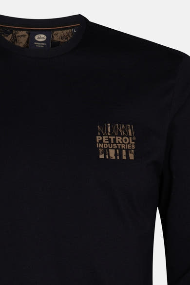 Zwart T-shirt met lange mouwen van Petrol Industries®, met logo op de borst