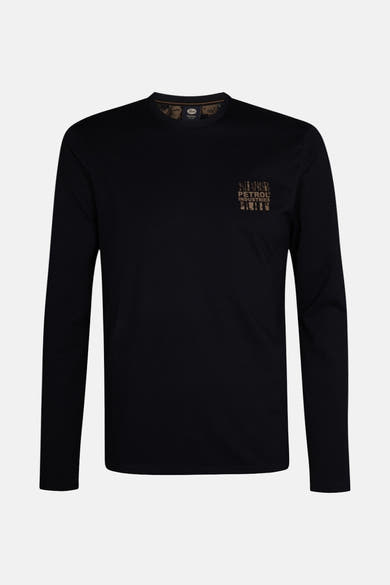 Zwart T-shirt met lange mouwen van Petrol Industries, met een kleine print op de voorkant