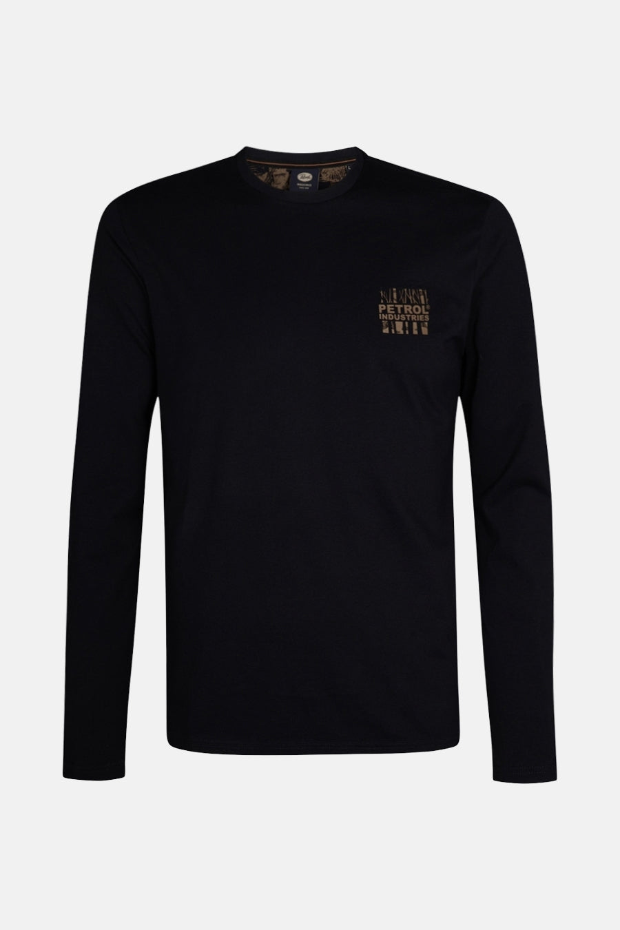 Zwart T-shirt met lange mouwen van Petrol Industries, met een kleine print op de voorkant