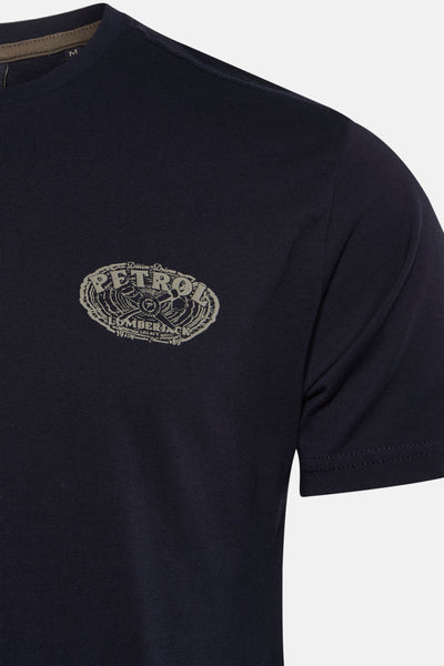 Blauw T-shirt met korte mouwen van Petrol Industries met een logoprint op de borst.
