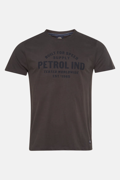 Grijze T-shirt met korte mouwen van Petrol Industries, achterkant, eenvoudige ronde hals.