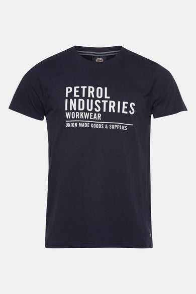 Blauw T-shirt met korte mouwen van Petrol Industries, met een witte grafische print.