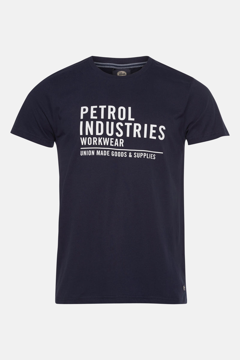Blauw T-shirt met korte mouwen van Petrol Industries, met een witte grafische print.