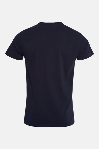Blauw T-shirt met korte mouwen van Petrol Industries, achterkant, op een witte achtergrond.