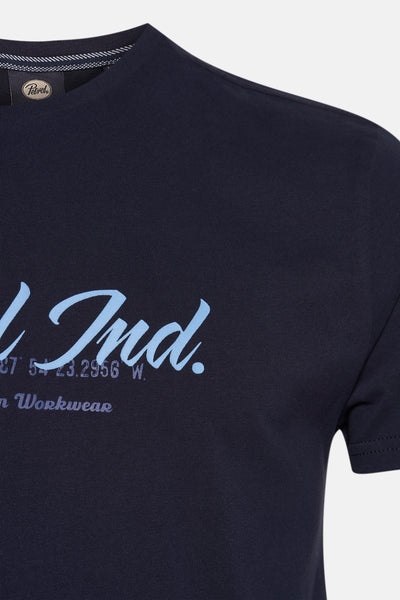 Blauw T-shirt met korte mouwen van Petrol Industries met gestileerde opdruk en ronde hals.