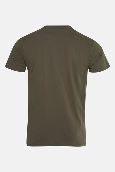 Kaki T-shirt met korte mouwen van Petrol Industries, achterzijde, normale pasvorm.