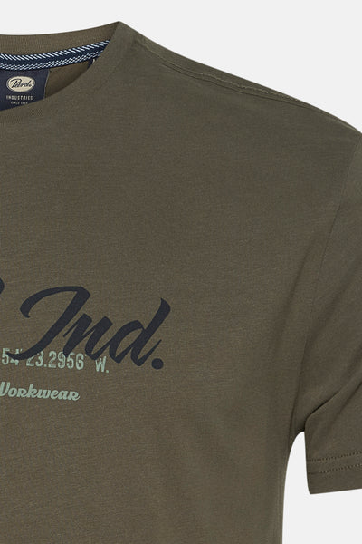 Kaki T-shirt met korte mouwen van Petrol Industries, met decoratieve print en kraag met patroon.