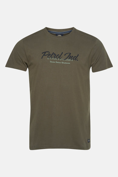 Kaki T-shirt met korte mouwen van Petrol Industries®, met een decoratieve print op de voorkant.