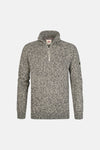 Blue marled knit half-zip sweater by Fjällräven, featuring ribbed collar and sleeve patch, front view